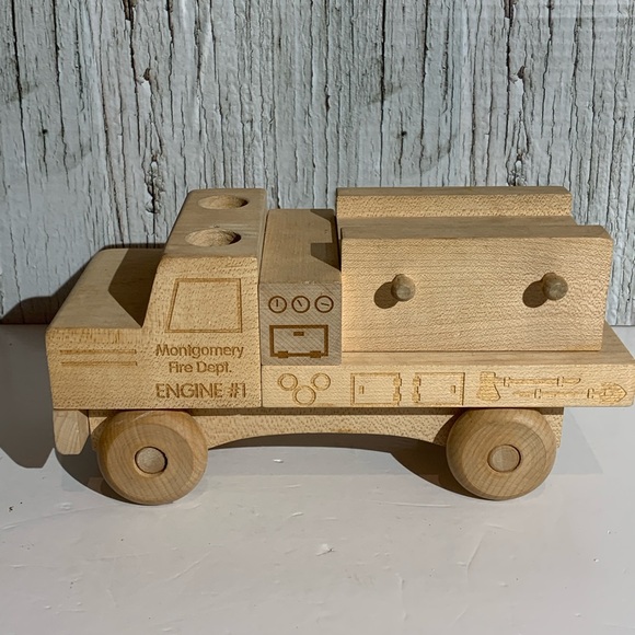 Solid Natural Wood Toy Fire Engine - Picture 4 of 8